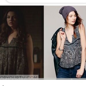 Free People one paradise stars tank pin-tucked embroidered tank triple tie back